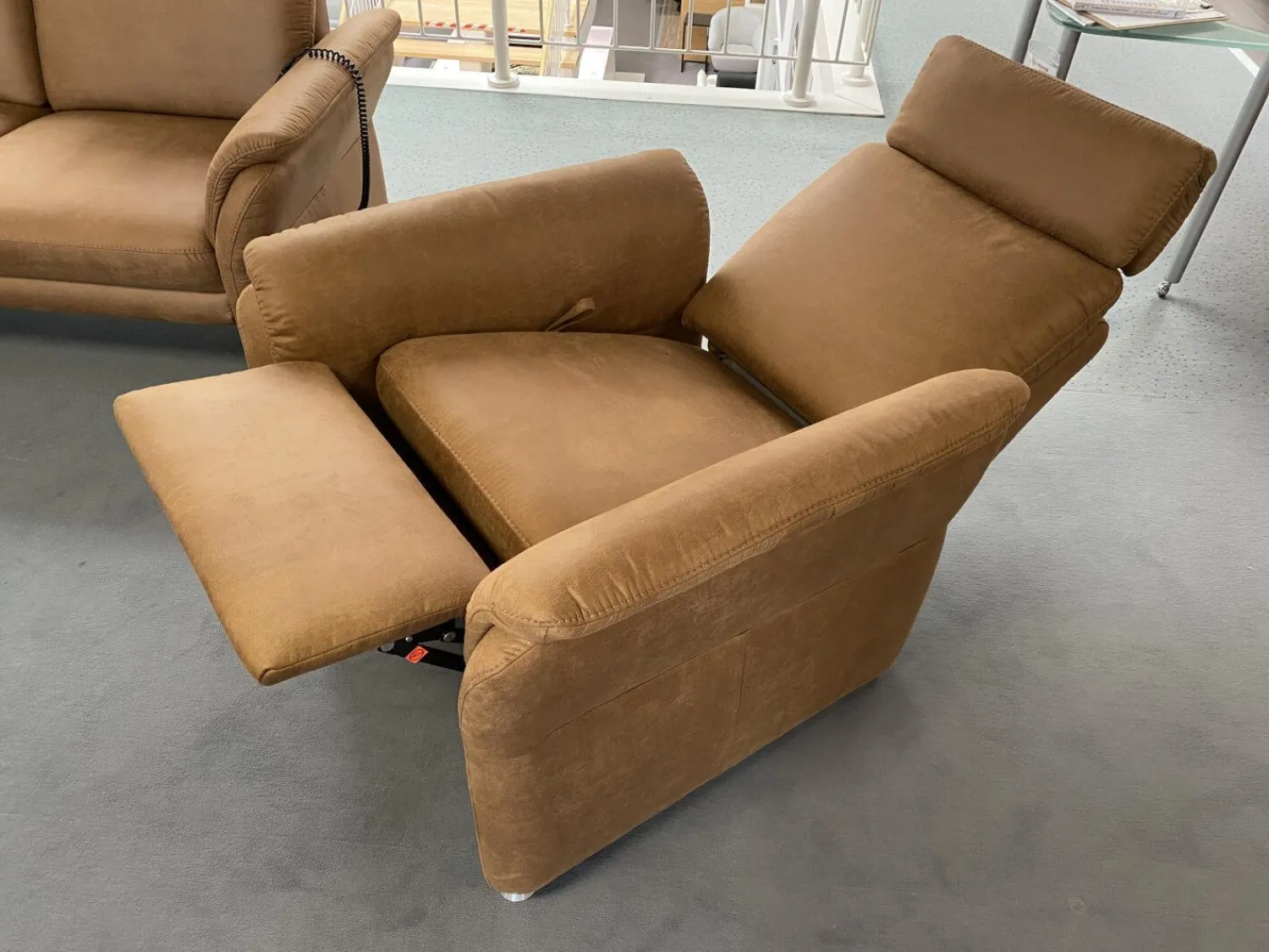 Polsteria Polstergruppen|Polstergruppe 81056 Stoff Gringo 09 Cognac Braun Füße Metall Chrom Inklusive Sessel Und Elektrische Funktionen