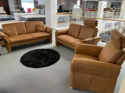 Polsteria Polstergruppen|Polstergruppe 81056 Stoff Gringo 09 Cognac Braun Füße Metall Chrom Inklusive Sessel Und Elektrische Funktionen