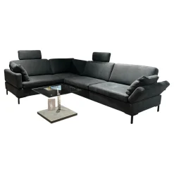 Brühl Ecksofas|Polstergruppe Alba Anilinleder Taron Grün Braun Winkelfuß Schwarz Gepulvert Inklusive Kissen