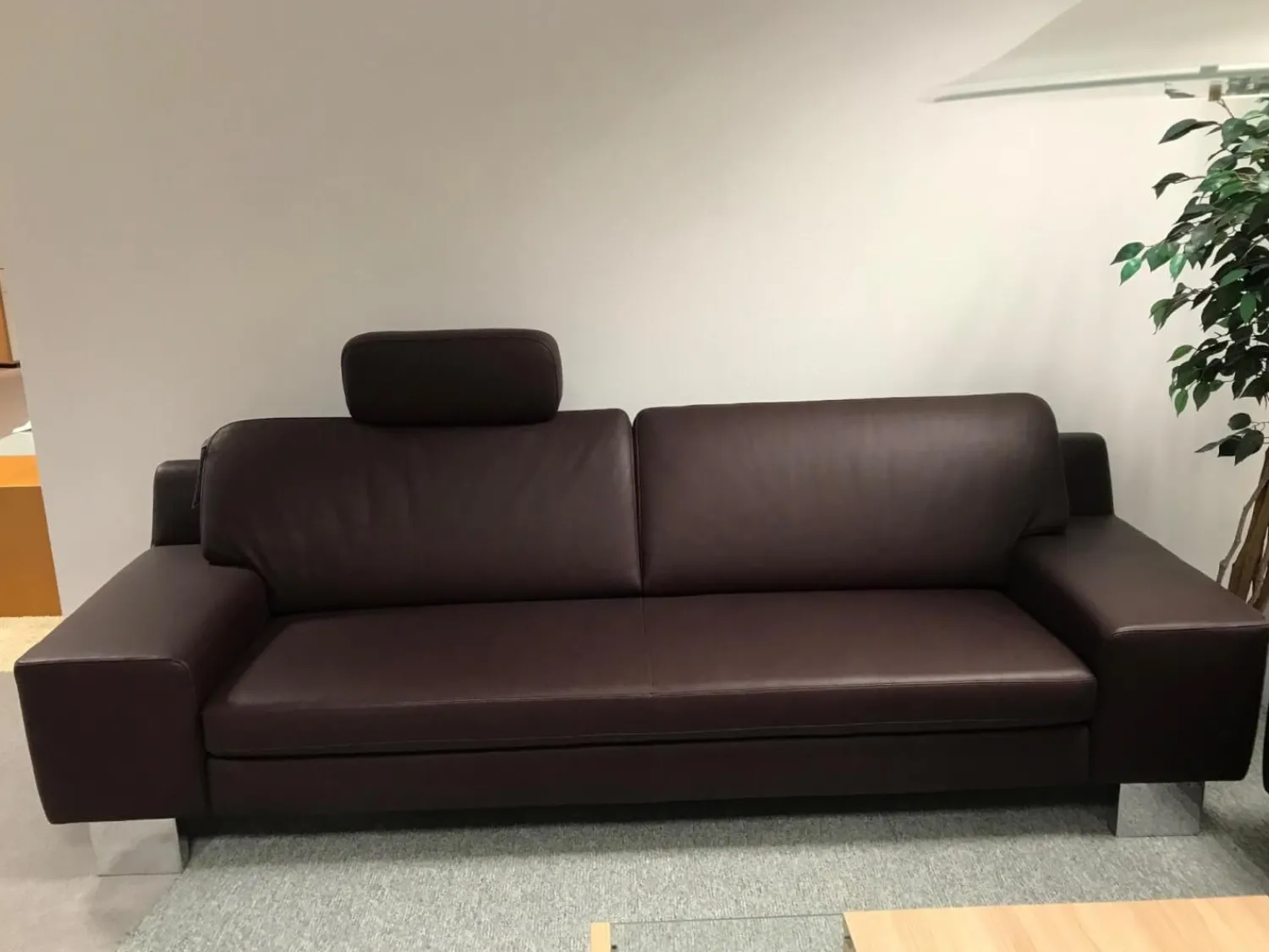 W. Schillig Polstergruppen|Polstergruppe Bezug Leder Rotbraun Metallfüße Chrom Glänzend Mit Kopfstütze Ohne Couchtisch