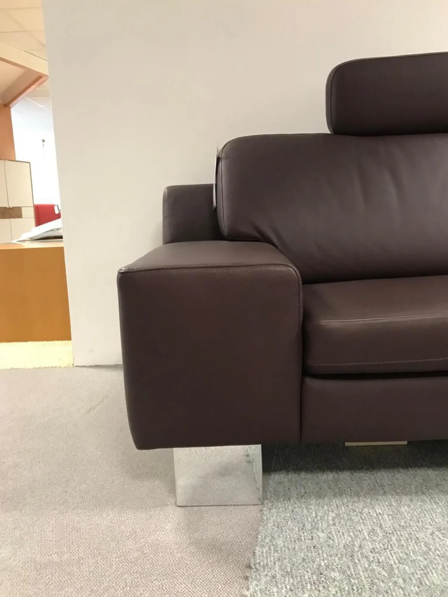 W. Schillig Polstergruppen|Polstergruppe Bezug Leder Rotbraun Metallfüße Chrom Glänzend Mit Kopfstütze Ohne Couchtisch