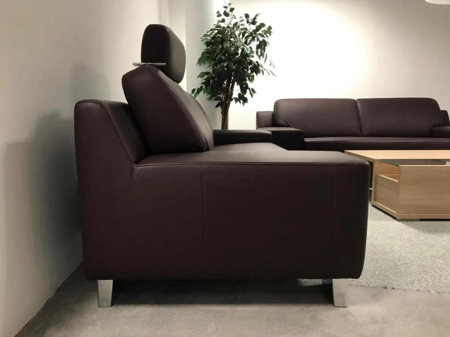 W. Schillig Polstergruppen|Polstergruppe Bezug Leder Rotbraun Metallfüße Chrom Glänzend Mit Kopfstütze Ohne Couchtisch