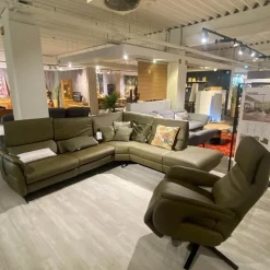 Steinpol Polstergruppen|Polstergruppe Cesaro Casada Leder Olive Grün Gestell Edelstahl Füße Schwarz Edelstahl Lackiert Mit Elektrischen Verstellungen Der Kopfstützen Und Fußablage Inklusive 5 Kissen