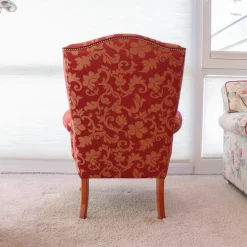 Finkeldei Polstergruppen|Polstergruppe Clara 334 Stoff Rot Beige Gold Füße Kirschbaum Lackiert