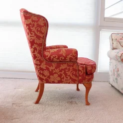 Finkeldei Polstergruppen|Polstergruppe Clara 334 Stoff Rot Beige Gold Füße Kirschbaum Lackiert