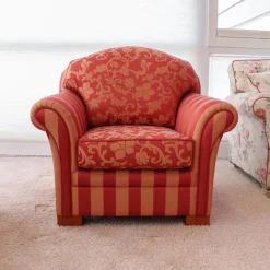 Finkeldei Polstergruppen|Polstergruppe Clara 334 Stoff Rot Beige Gold Füße Kirschbaum Lackiert