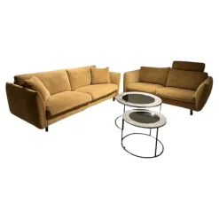 Erpo Polstergruppen|Polstergruppe Classic 970 Bezug Stoff 19 Senfgelb Gold Gelb Füße Massivholz Schwarz Gebeizt Ohne Couchtische