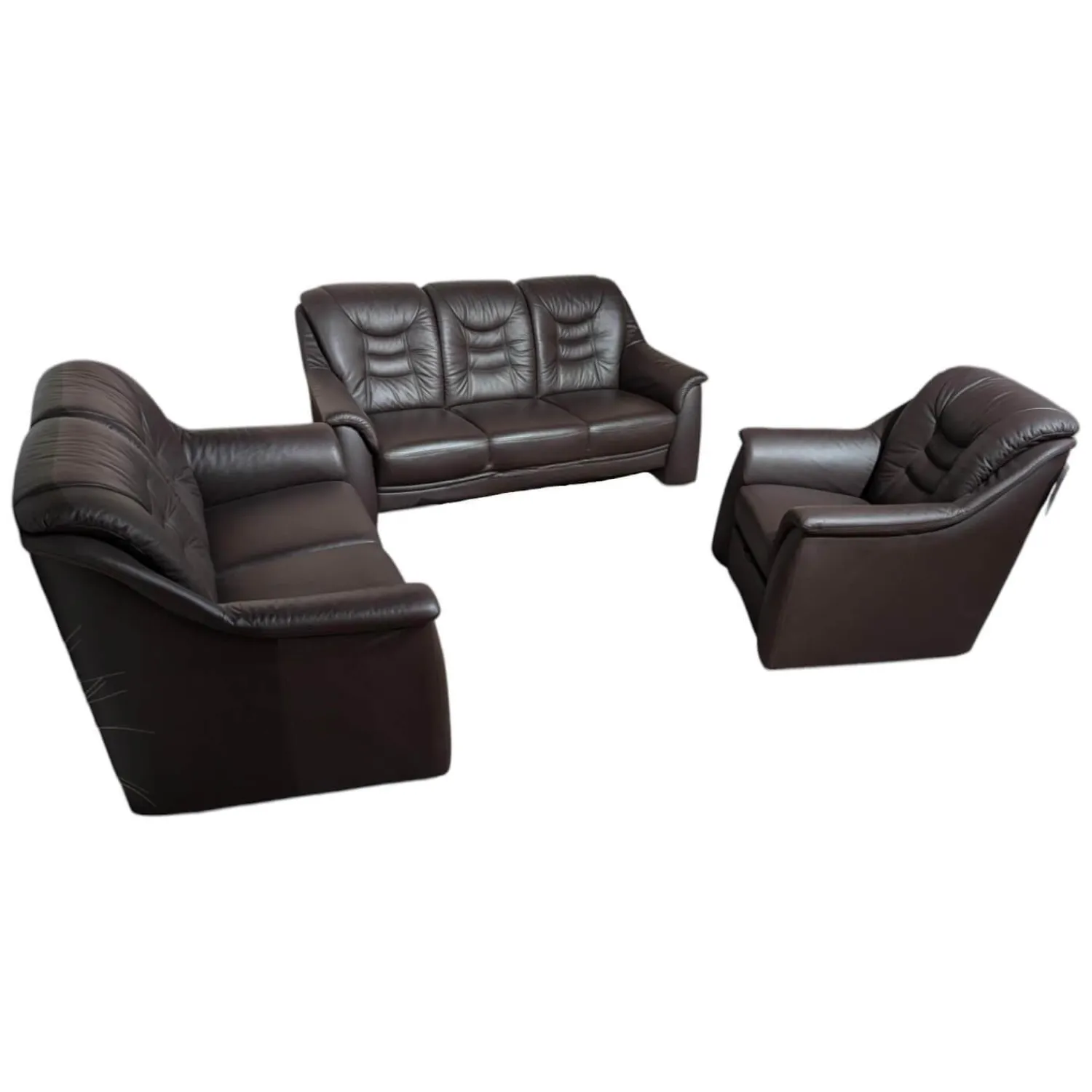 Gruber Polstergruppen|Polstergruppe Cora Leder Casay 78 Mocca Schwarz 3-2-1