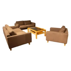 DFM Polstergruppen|Polstergruppe Elian 3er-Set Leder W11 Farbe Chocolate Füße Eiche Geölt