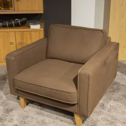 DFM Polstergruppen|Polstergruppe Elian 3er-Set Leder W11 Farbe Chocolate Füße Eiche Geölt