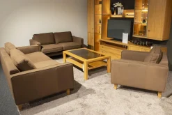 DFM Polstergruppen|Polstergruppe Elian 3er-Set Leder W11 Farbe Chocolate Füße Eiche Geölt