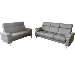 Arco Polstergruppen|Polstergruppe Havannah Stoff Eldorado Hellblau Grau Füße Metall Schwarz Lackiert Mit Armteilverstellung Und Elektrischen Sitzvorzug