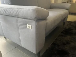 Arco Polstergruppen|Polstergruppe Havannah Stoff Eldorado Hellblau Grau Füße Metall Schwarz Lackiert Mit Armteilverstellung Und Elektrischen Sitzvorzug