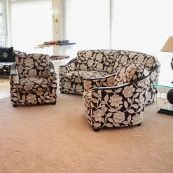 Finkeldei Polstergruppen|Polstergruppe Metropolitan Stoff Hellbeige Schwarz Halbrundsofa Mit 2 Sesseln