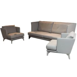 Bielefelder Werkstätten Polstergruppen|Polstergruppe Mit Sofa Und 2 Sesseln Polo Stoff Grau Gestell Esche Wengefarbig