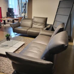 Comfort Republic Polstergruppen|Polstergruppe Victoria Leder Grey PG WR W10 W11 Grau Füße Metallkufe Schwarz Mit Motorischer Relaxfunktion Ohne Couchtisch