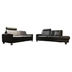 Hukla Polstergruppen|Polstergruppe VS HU1064 Leder F2 Bezug 58 Vivre Greystone Grau Füße Metall ChromInklusive Kissen