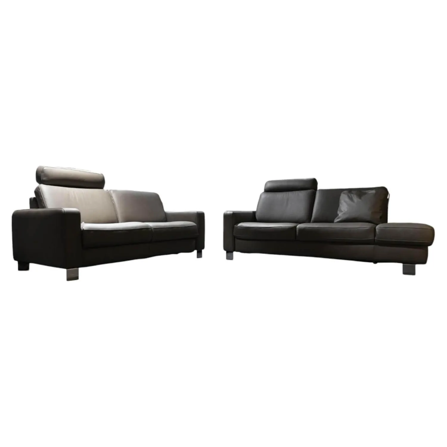 Hukla Polstergruppen|Polstergruppe VS HU1064 Leder F2 Bezug 58 Vivre Greystone Grau Füße Metall ChromInklusive Kissen