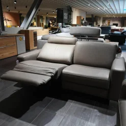 Hukla Polstergruppen|Polstergruppe VS HU1064 Leder F2 Bezug 58 Vivre Greystone Grau Füße Metall ChromInklusive Kissen