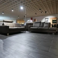 Hukla Polstergruppen|Polstergruppe VS HU1064 Leder F2 Bezug 58 Vivre Greystone Grau Füße Metall ChromInklusive Kissen