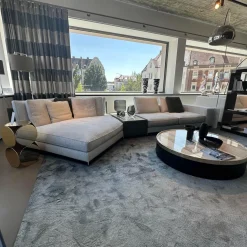 Minotti Wohnlandschaften|Polstergruppe West Stoff Fisher 10 Ghiacciol Grau Inklusive Tischelement Und Kissen