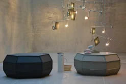 Jan Kurtz Hocker & Sitzsäcke|Pouf Asmus Hellgrau Bovine Leder mit offener Naht