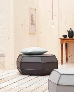 Jan Kurtz Hocker & Sitzsäcke|Pouf Asmus Hellgrau Bovine Leder mit offener Naht