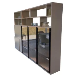 Molteni & C Regale|Wohnwände & Tv-Lowboards|Raumteiler 505 in Lack Kieselgrau mit Glastüren Schwarz Chrom