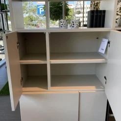 Molteni & C Regale|Wohnwände & Tv-Lowboards|Raumteiler 505 in Lack Kieselgrau mit Glastüren Schwarz Chrom