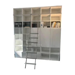 Interlübke Regale|Raumteilerwand Studimo Korpus Lack Matt Schneeweiß M03 Front Lack Hochglanz Schneeweiß M74 Mit Leiter