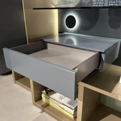 Interlübke Regale|Regal Mit Bar Studimo Korpus Lack Gold Metallic M09 Front Mattglas Optiwhite Graphit T39 Grau Rückwand Lack Seegrün M86 Grün