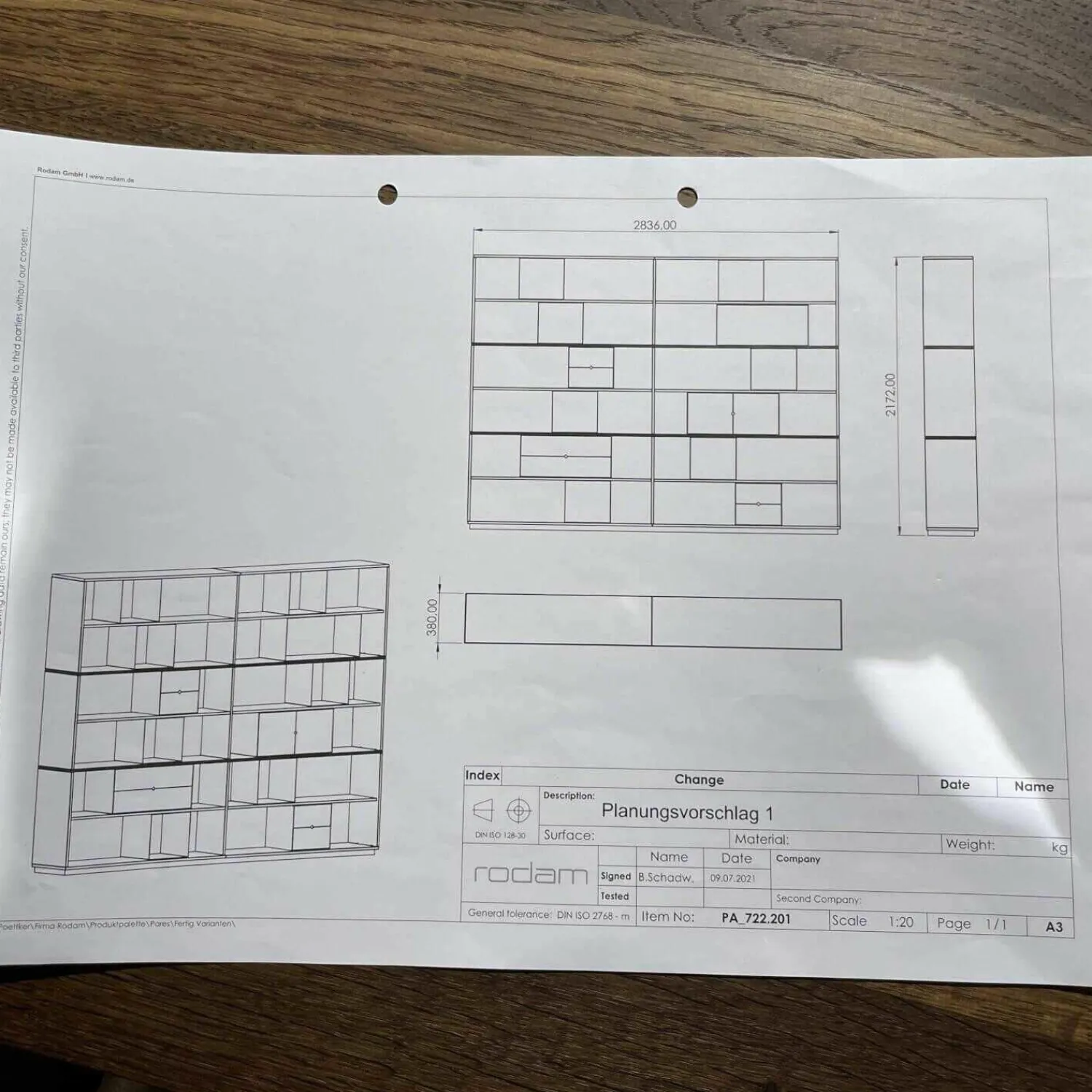 Rodam Regale|Regalkombination Pares in Nussbaum 130 Rückwand Glas deepgrex Metallboxen anthr. inkl Beleuchtung