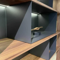 Rodam Regale|Regalkombination Pares in Nussbaum 130 Rückwand Glas deepgrex Metallboxen anthr. inkl Beleuchtung