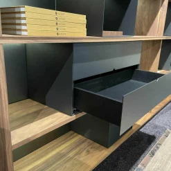 Rodam Regale|Regalkombination Pares in Nussbaum 130 Rückwand Glas deepgrex Metallboxen anthr. inkl Beleuchtung