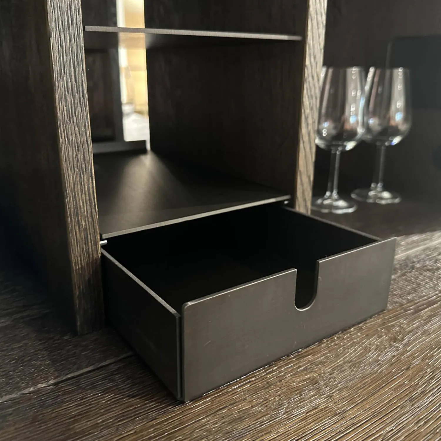 Janua Regale|Regalsystem BC 06 RooM68 Eiche Geräuchert Anthrazit Geölt Und Aluminium Bronze Eloxiert