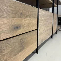 Janua Regale|Regalsystem BC06 RooM68 Holzteile Eiche Massiv Geräuchert Weiß Roheffekt Alustreben Schwarz Eloxiert