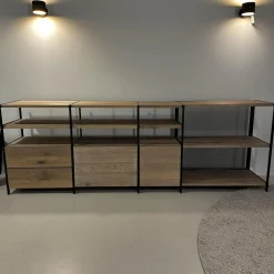 Janua Regale|Regalsystem BC06 RooM68 Holzteile Eiche Massiv Geräuchert Weiß Roheffekt Alustreben Schwarz Eloxiert