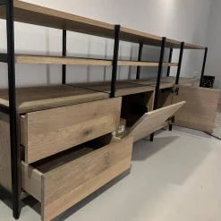 Janua Regale|Regalsystem BC06 RooM68 Holzteile Eiche Massiv Geräuchert Weiß Roheffekt Alustreben Schwarz Eloxiert