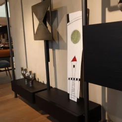 Molteni & C Regale|Regalsystem Hector Fachböden Eiche Schwarz Ständer Zinnfarbig Mit Schreibtischklappe Und Schüben Schwarz