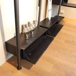 Molteni & C Regale|Regalsystem Hector Fachböden Eiche Schwarz Ständer Zinnfarbig Mit Schreibtischklappe Und Schüben Schwarz