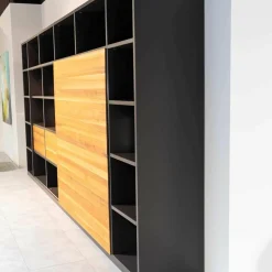 Gruber & Schlager Regale|Regalwand Amineo Lack Schiefer L74 Nussbaum Geölt Mit Schiebetür Und Schubladen