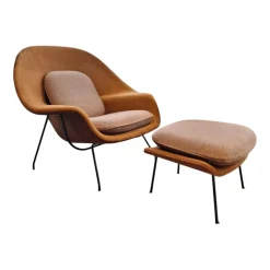 Knoll International Loungesessel|Relax Chair Womb Stoff Colorado Grau Braun Und Ultrasuede Braun Gestell Metall Schwarz