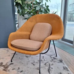 Knoll International Loungesessel|Relax Chair Womb Stoff Colorado Grau Braun Und Ultrasuede Braun Gestell Metall Schwarz