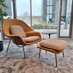 Knoll International Loungesessel|Relax Chair Womb Stoff Colorado Grau Braun Und Ultrasuede Braun Gestell Metall Schwarz