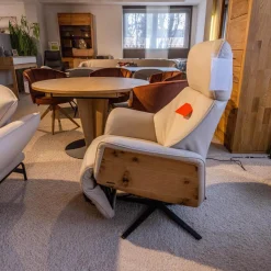 himolla Relaxsessel|Relaxsessel 7363 Bezug Leder 24 Longru Nebel Beige Grau Holz Wildeiche Sternfuß Anthrazit Mit Elektrischer Kopfteilverstellung