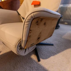 himolla Relaxsessel|Relaxsessel 7363 Bezug Leder 24 Longru Nebel Beige Grau Holz Wildeiche Sternfuß Anthrazit Mit Elektrischer Kopfteilverstellung