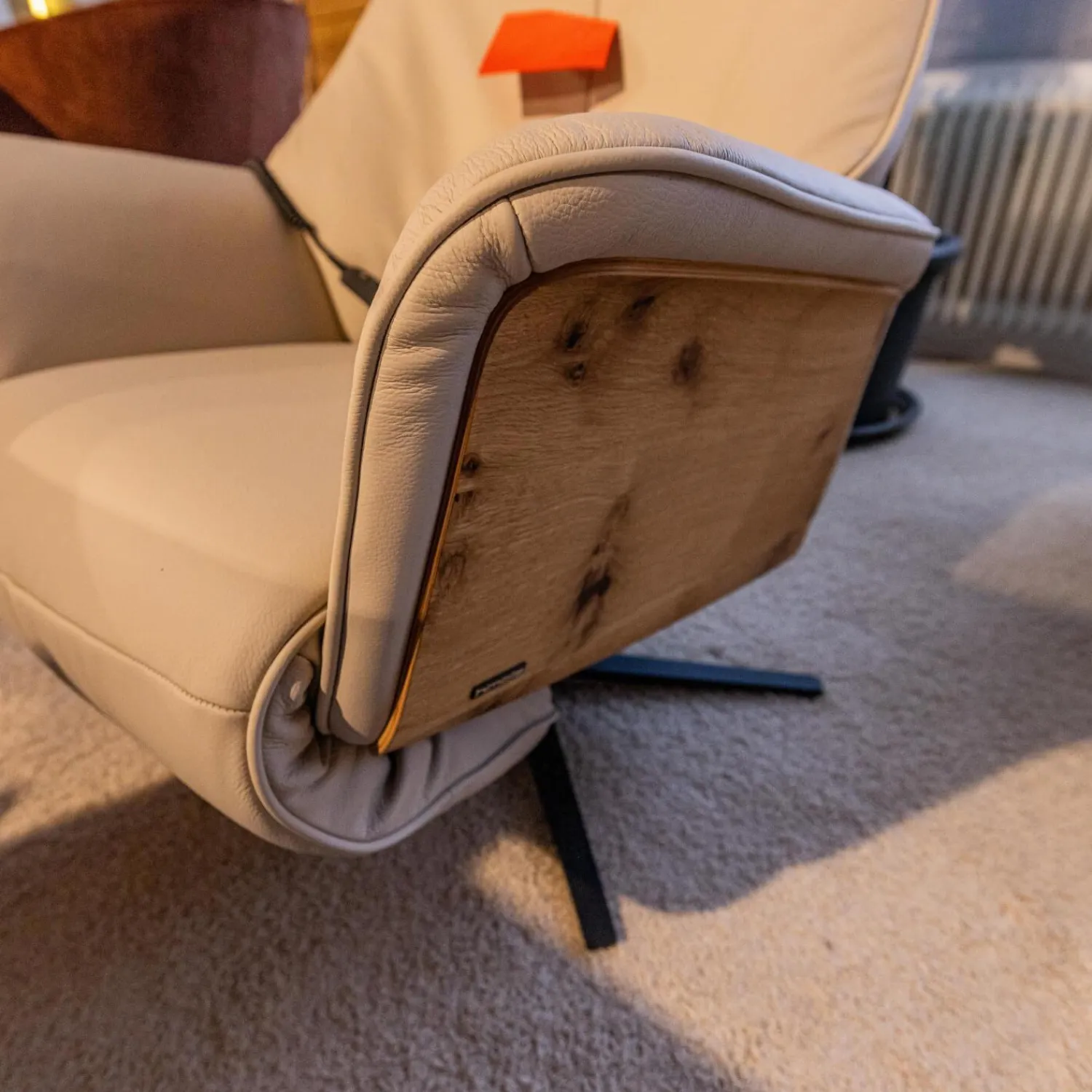 himolla Relaxsessel|Relaxsessel 7363 Bezug Leder 24 Longru Nebel Beige Grau Holz Wildeiche Sternfuß Anthrazit Mit Elektrischer Kopfteilverstellung