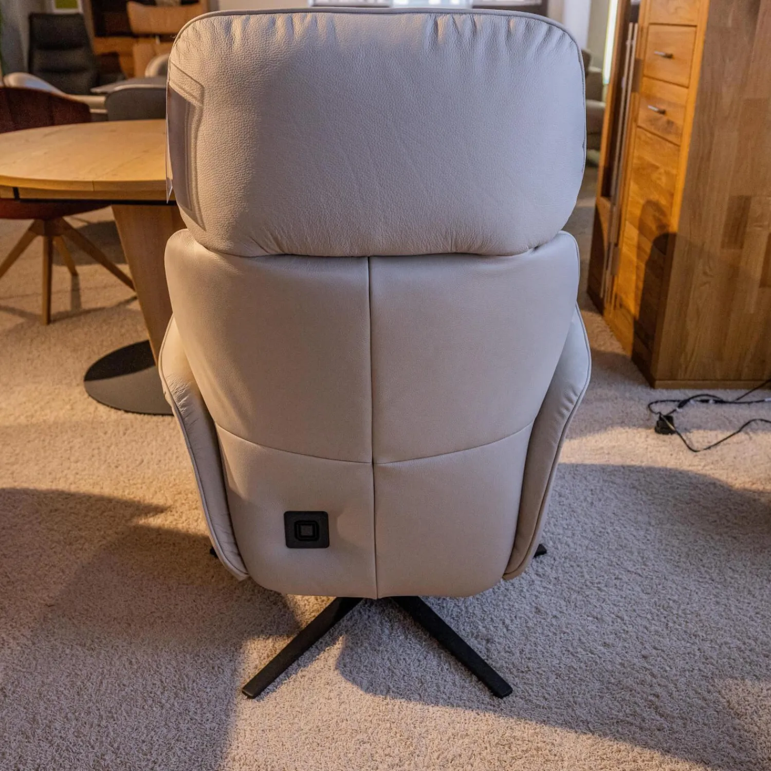 himolla Relaxsessel|Relaxsessel 7363 Bezug Leder 24 Longru Nebel Beige Grau Holz Wildeiche Sternfuß Anthrazit Mit Elektrischer Kopfteilverstellung