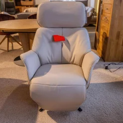 himolla Relaxsessel|Relaxsessel 7363 Bezug Leder 24 Longru Nebel Beige Grau Holz Wildeiche Sternfuß Anthrazit Mit Elektrischer Kopfteilverstellung