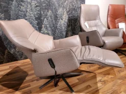 himolla Relaxsessel|Relaxsessel 7911 Type 26U Z60 Außen Stoff Delfin Beige Grau Innen Leder Sofa Nappa Shadow Grau Sternfuß Edelstahloptik Mit Verstellungen 3 Motorisch